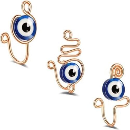 3Pcs Copper Wire Spiral Evil Eye Nose Cuff No Piercing Clip Nose Rings Fake Nose Ring Nose Cuffs Adjustable Nose Ring Bijoux