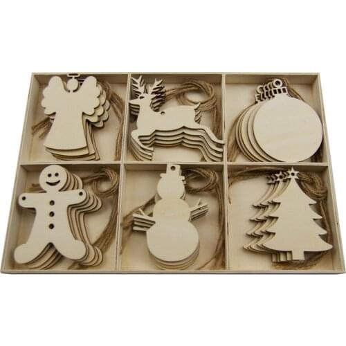 30pcs Christmas Wooden Slices Chips Shaped Embellishments Hanging Decorations Wood Crafts DIY Accessories Small Pendants for Chr