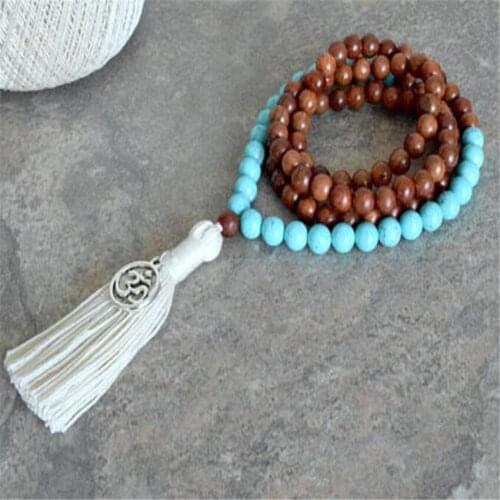 6mm Sandalwood Turquoise Gemstone 108 Beads Mala Necklace Gemstone MONK energy Healing Fancy Handmade Buddhism Lucky yoga Bless