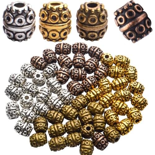 60pcs Tibetan Tube Spacer Beads European Barrel Beads Column Loose Beads Antique Beads Spacer for Charms Jewelry Making,6 Colors