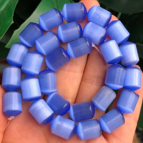 Natural Stone Blue Cat’s Eye Beads Loose Cylinder Spacer Beads for Jewelry Making DIY Bracelet Necklace Finding Accessories 15"