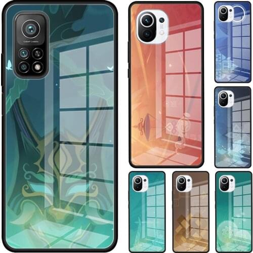 Genshin Impact Icon Tempered Glass Phone Case For Xiaomi Mi 11 Ultra Poco X3 NFC 10T Pro Note 10 Lite 5G 9T M2 F2 11i Cover