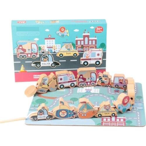 Kids Wooden Educational Toys Shape Color Sorting Stacking Blocks Puzzles Traffic Wear Rope Toys for Fine Motor Skills