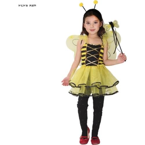 Yellow M-XL Girls Bee Insect Cosplay Kids Children Halloween Fairy Anime Costume Carnival Purim Stage Show Role play party dress