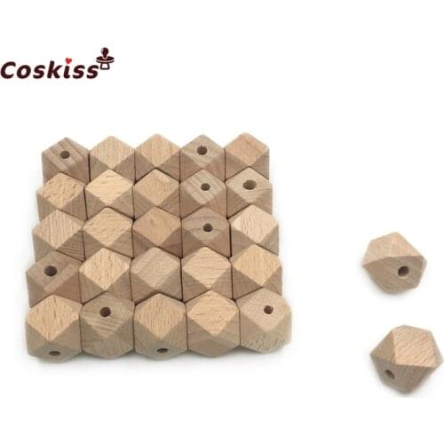 DIY Baby Teether Wood Bead Accessory Beech Geometric 20mm Organic Safe Hexagon Wooden Beads For Baby Teether Necklaces