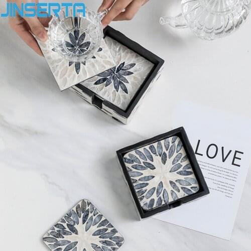 JINSERTA Natural Cameo Shell Coaster Non-slip Insulation Bowl Mat Tea Coffee Milk Tray Luxury Living Room Restaurant Decor Tray