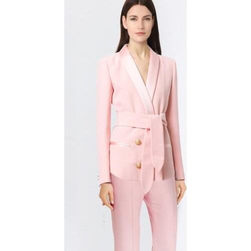 Pink Women Lady Pant Suits Women Business Suits Blazer Jacket+Pants Formal Office Uniform Style Female Trouser PantSuit