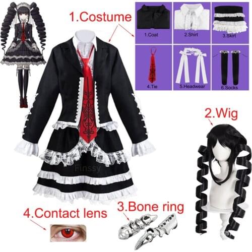 Anime Danganronpa Celestia Ludenberg Cosplay Costume Yasuhiro Taeko Full Including Headwear Tie Socks Bone Ring Red Contact Lens