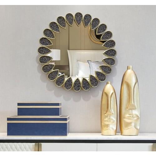 Creative Home Art Decoration Mirror Living Room Light Luxury Wall Pendant TV Background Wall Mirror Round Wall Mirror