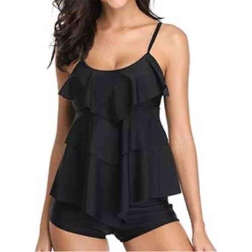 Swimwear Women New 2019 High Waist Tankinis Set Pants Swimsuits Ruffles Bikinis Swimming Suit Slimming Covers Belly Womens