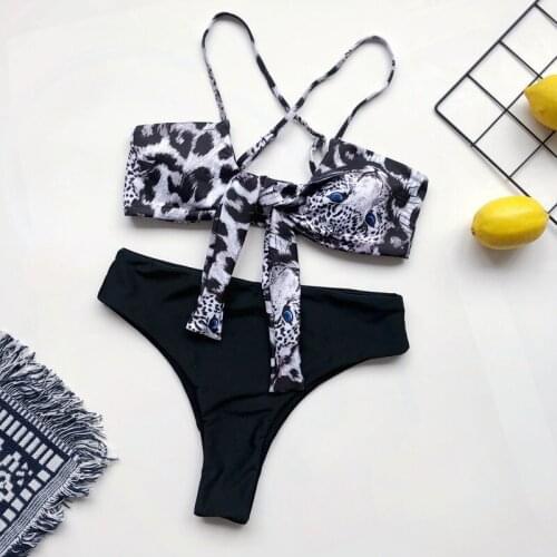 Two piece Bathing suit low waist summer Swimming suit women sbort printed leopard Bikini 2020 bandage sling sexy sport swimwear