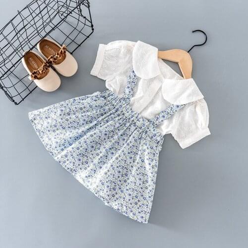 Summer baby girl clothes kids outfit sets thin white shirt + strap skirt suit cloth for toddler girls 1 year baby birthday sets