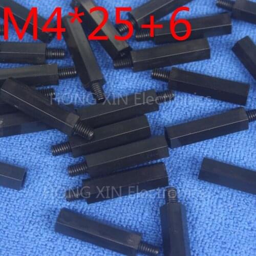 M4*25+6 Black 1pcs Nylon Standoff Spacer Standard M4 Plastic Male-Female 25mm Standoff Kit Repair Set High Quality
