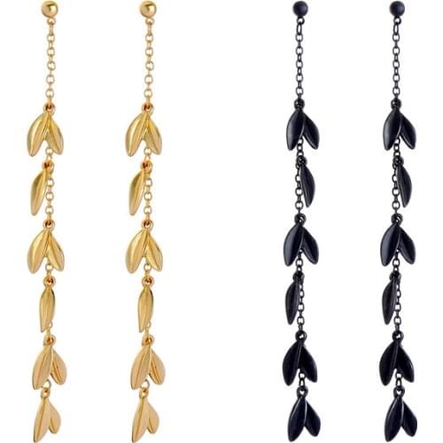 Fashion Leaf Tassel Dangle Earrings for Woman Bohemian Sequins Gold Black Color Long Drop Earring Statement Unique Jewelry