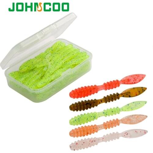 JOHNCOO 40pcs Soft Lures Jig Trout Worm Soft Baits 48mm 0.48g Artificial Sea Worms Earthworm Fishing Soft Lures Wobblers