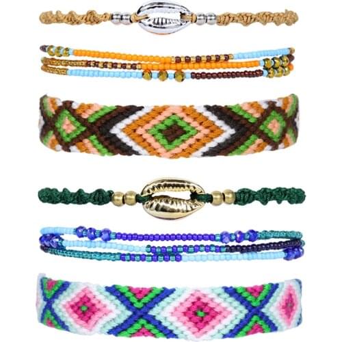 Set Popular Cotton Thread Crystal Rice Bead Shell Hand Knitted Bracelet Women Japanese and Korean Fashion Sweet Accessories