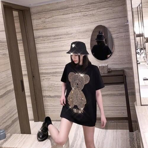 2021 News T-Shirt Womens Wear Popular Fashion Casual Loose Short Summer Jacket Diamonds Show Thin Student Base Clothes Female