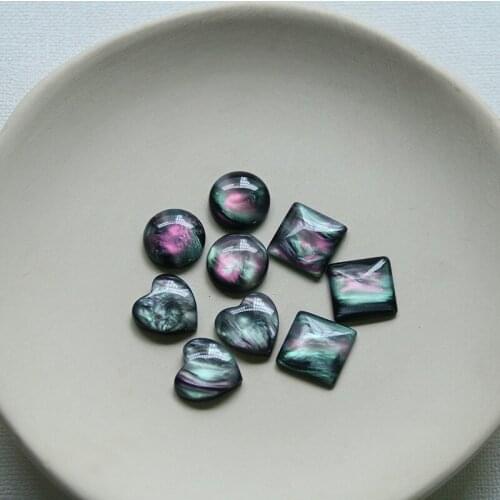 New style 100pcs/lot 16mm color print geometry rounds/square/heart shape resin flatback beads diy jewelry earring accessory