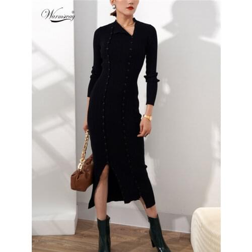 Fall Winter Ladies Long and Short Slim Fit Sexy Double Breasted Solid Dress Women Knitted Base Dress 2021 Long Sleeve C-207