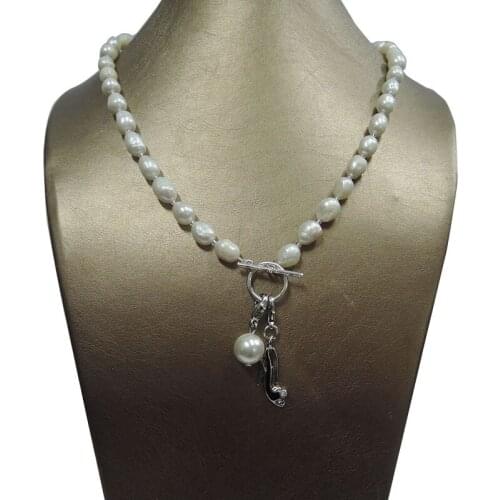 100% NATURE FRESHWATER PEARL NECKLACE ,long baroque pearl 7-9 mm,High-heeled shoes pendant .heart,glass,key pendant
