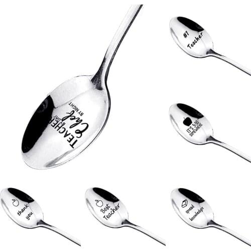 Letter Handle Ice Cream Dessert Coffee Spoon Kitchen Tableware Long Handle Rust-proof Family Teacher Dinner Holiday Gifts
