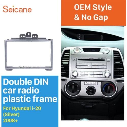 Seicane Silver 2 Din Car Radio refitting Frame Adapter for Hyundai i-20 Stereo Fascia Panel Install Dash CD Trim