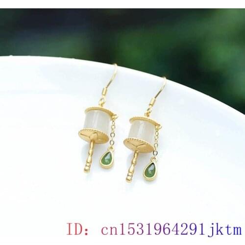 Green Jade Prayer Wheel Earrings Charm Gifts 925 Silver Amulet Zircon Natural Gemstone Chalcedony Crystal Jewelry Women Fashion