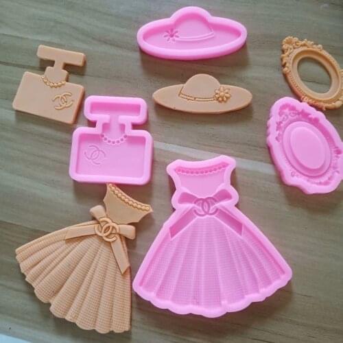 New DIY Skirt Perfume Bottle Hat Mirror Shape Silicone Cake Truffle Cake Decoration Tool Chocolate Candy Mold Resin Molds