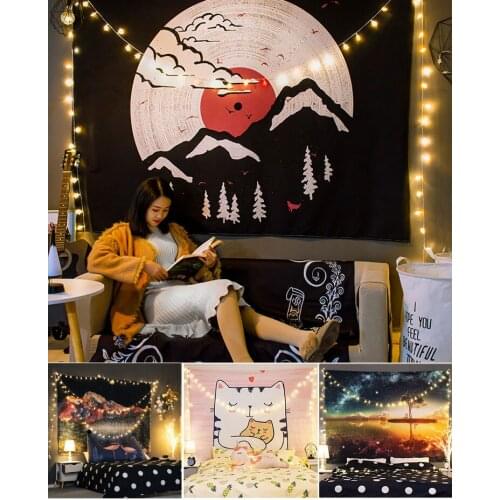Japanese-style Tapestry aesthetic With Night light Wall Backdrop Home Decoration Accessories Bedroom Glow in the dark