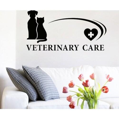 Veterinary Care Wall Decal Pets Shop Animals Hospitals Interior Decor Logo Door Window Vinyl Stickers Cat Dog Art Poster