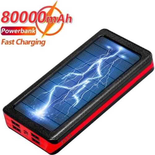 Phone 80000mAh Solar Powerbank Portable Fast Charger for Samsung Xiaomi Iphone External Battery with LED Light 4USB Ports