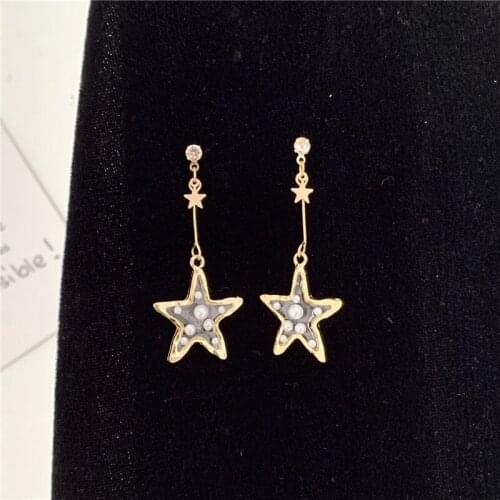 Fashion temperament contracted girl lovely earrings transparent pentagram earrings long pearl earrings jewelry accessories