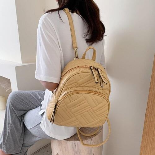 PU leather Women Rucksack School Bags girls Shoulder Bags Thread Design ladies backpacks Brand design Female Backpacks small
