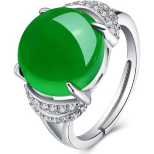 Real Natural Green Chalcedony Ring Solid 925 Sterling Silver For Woman Big Jades Rings Fine Jewelry