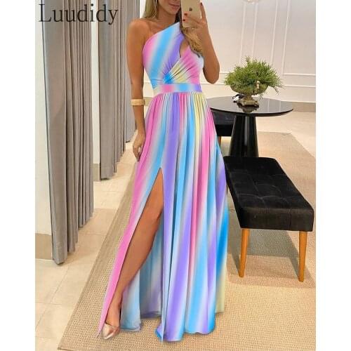 Women One Shoulder Cutout Slit Thigh Maxi Dress