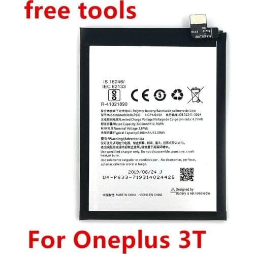 2pcs/BLP633 3400mAh Battery for OnePlus 3T A3010 1+ 3T Phone OnePlus 3+free tools