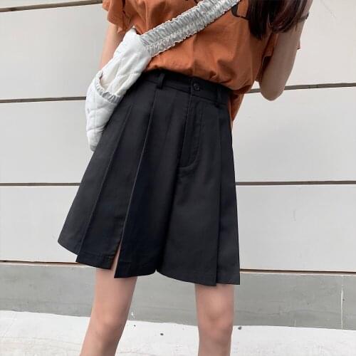2021Fashion shorts women loose high waist wide leg Solid harajuku Straight summer korean fashion shorts Culottes