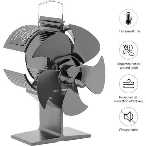 5-Blade Heat Powered Stove Fan Black Quiet Home Fireplace Fan Log Wood Burner Ecofan Efficient Heat Distribution Heater Tool