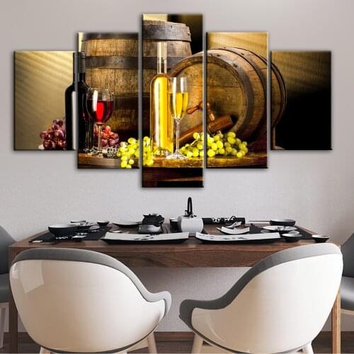 5 Panels Grape Wine Canvas Art Wall Paintings For Bar Decor Kitchen Theme Decorative Canvas Prints Modular Picture Cuadros Decor