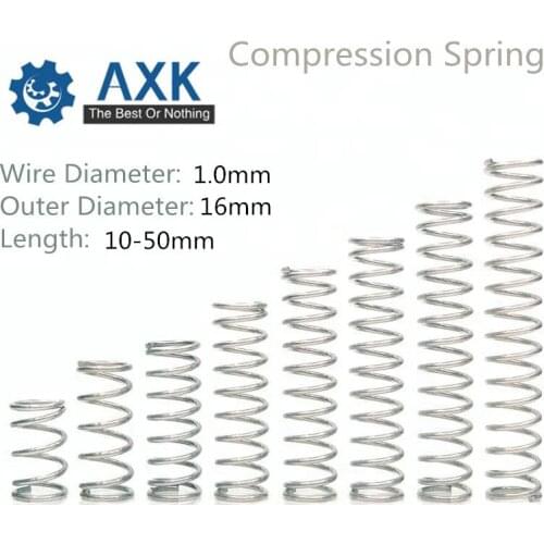 50pcs/Lot 1.0*16*10-50 Small Coil Compression Spring,Stainless Steel Springs,Small Spot Micro Compression Spring For 3D Printer