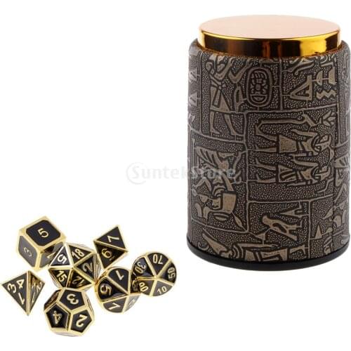 7PCS Metal Polyhedral Dice for Dungeons & Dragons Casino Games D20 D12 D10 D8 D6 D4 & Dice Cup #3