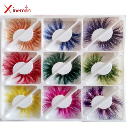 9 pairs Colorful 3D mink lashes extension tool wholesale makeup Color individual fluffy dramatic volume natural false eyelashes