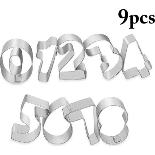 9pcs Cookie Pastry Maker Portable Cookie Cutter Stainless Steel Dough Biscuit Cutting Tool Number Shaped Kitchen Gadgets