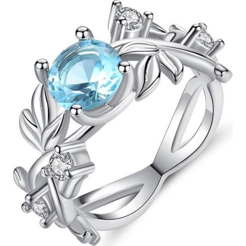 Beiver New Design AAA Zircon Leaf Shape Blue Crystal Ring For Women Charm Female Jewelry Wedding Engagement Wedding Gift