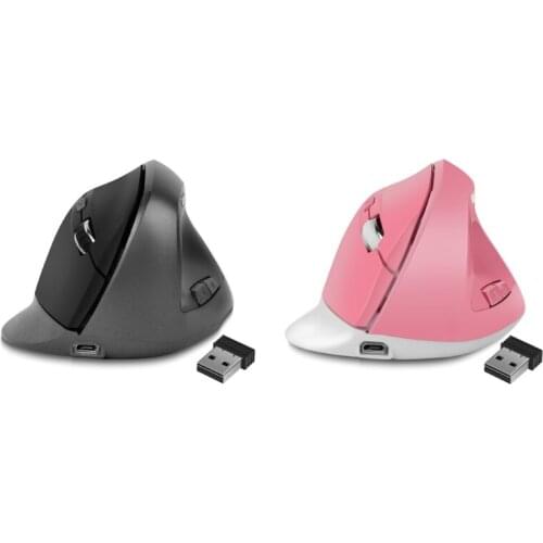 LX0B 6 Buttons Ergonomic Wireless Mouse 1600DPI USB Rechargeable 2.4GHz Optical Vertical Mice for PC Laptop Desktop Notebook