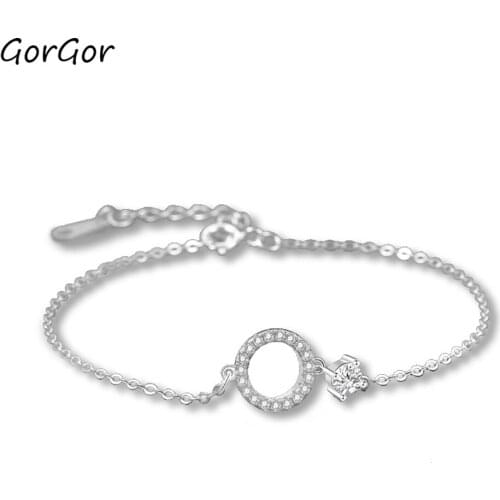GorGor Bracelets Women 925 Sterling Pattern Round Hollow Out Mosaic Zirconia Simplicity Temperament Wedding Jewelry L545