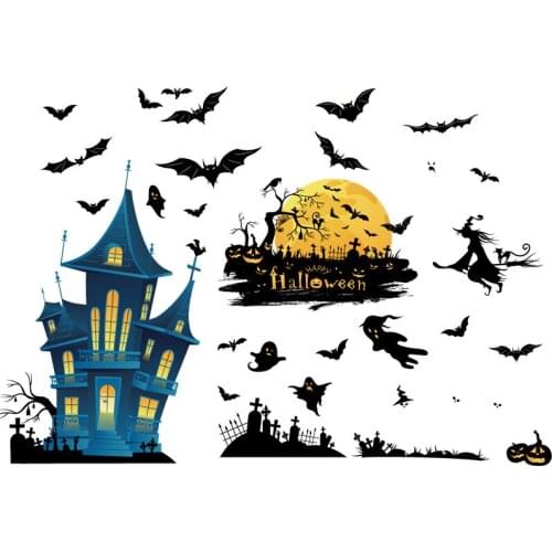 Halloween Window Stickers Glass Door Cute Skull Spider Bat Horror Ghost Mirror Stickers Happy Halloween Decor For Home 2021