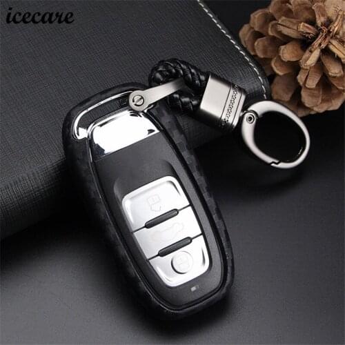 Icecare Silica Gel Carbon Fiber Car Auto Remote Key Case Cove For AUDI A6 A5 A7 TT A3 Q3 A1 A4 Q7 S3 Fob Holder Skin Shell