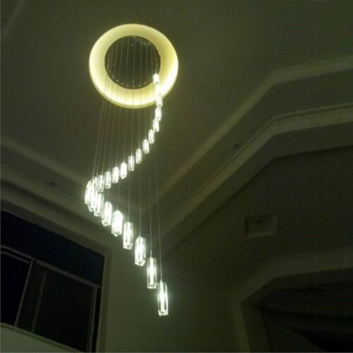 LED Indoor Stair Lighting Fixtures Crystal Pendant Lighting Long Crystal Lamp Modern Staircase Lights Dining Room Hanging Lamp