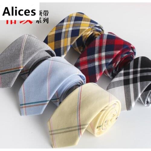 Mens Plaid Pattern Korean Cotton Tie Male 6cm Casual Fashion Narrow Version Japanese College Style Female Tie Tide Spot